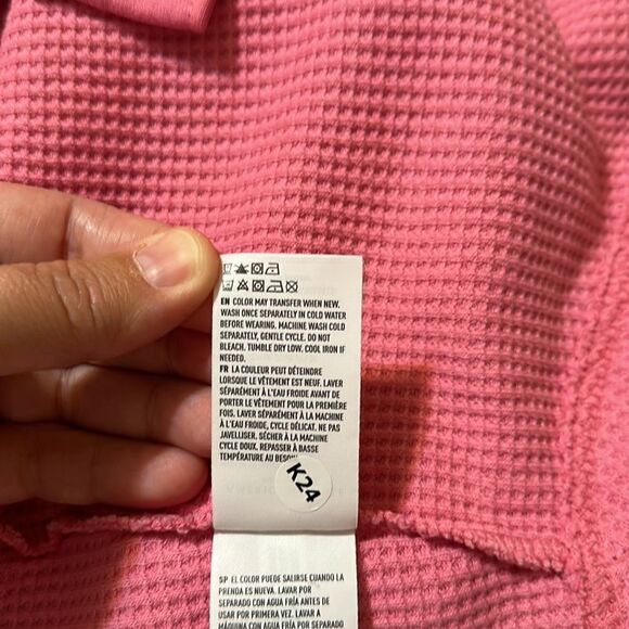 AE Raspberry Peak Pink Waffle Knit Big Hug Oversized Button Hooded Shacket - Picture 13 of 16